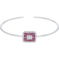 14K White Gold 2.10 Carat Total Weight Ruby Cuff with 0.38 Carat Diamond Halo