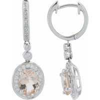 14K White Gold 2.10 Carats Cushion-Cut Morganite and 0.33 Carats Diamond Halo Drop Earrings by EFFY