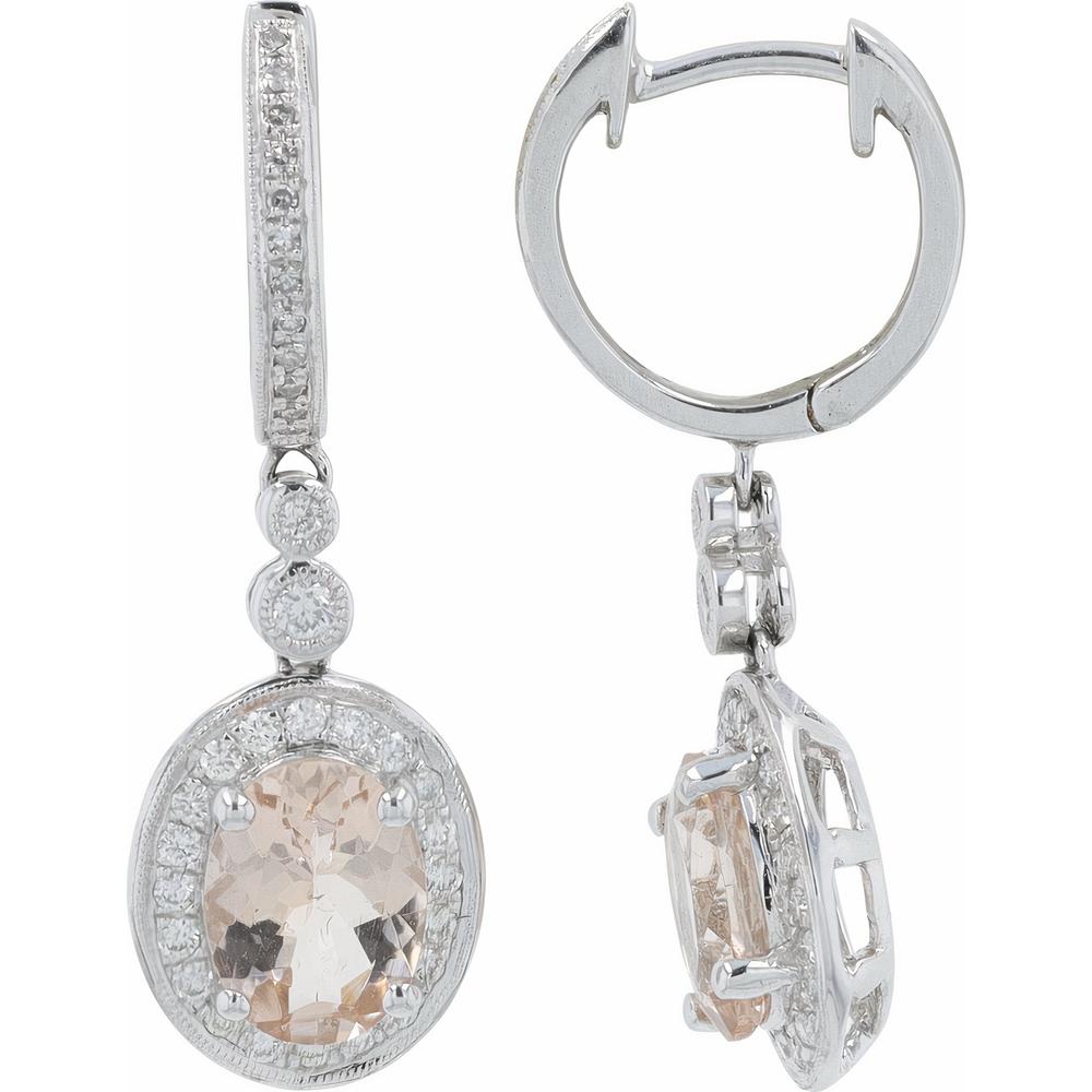 14K White Gold 2.10 Carats Cushion-Cut Morganite and 0.33 Carats Diamond Halo Drop Earrings by EFFY