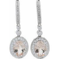 14K White Gold 2.10 Carats Cushion-Cut Morganite and 0.33 Carats Diamond Halo Drop Earrings by EFFY