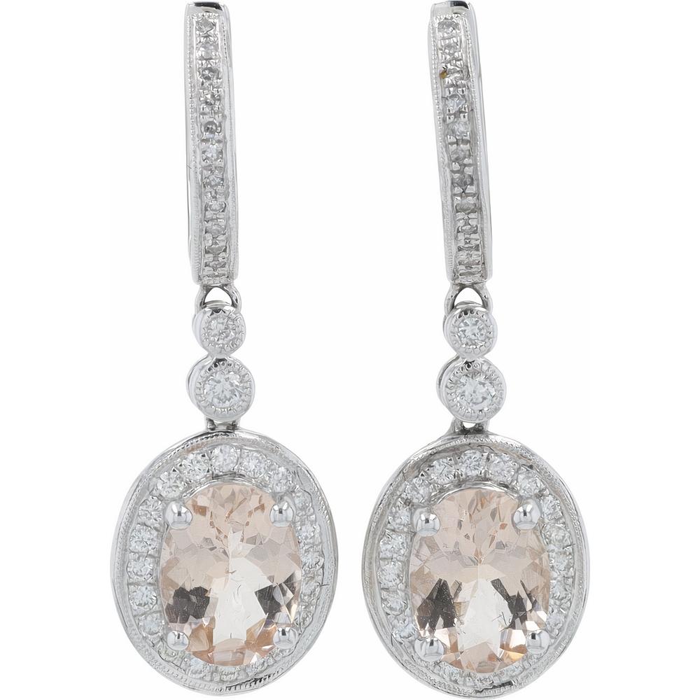 14K White Gold 2.10 Carats Cushion-Cut Morganite and 0.33 Carats Diamond Halo Drop Earrings by EFFY