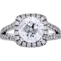 14K White Gold 2.11 Carat Round Brilliant Center Diamond Ring with Diamond Halo - 2.61 Carat Total Diamond Weight
