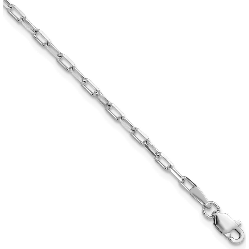 14K White Gold 2.1mm Solid Beveled Paperclip Chain - Rhodium Plated, 7" Length by Oro Pregiato