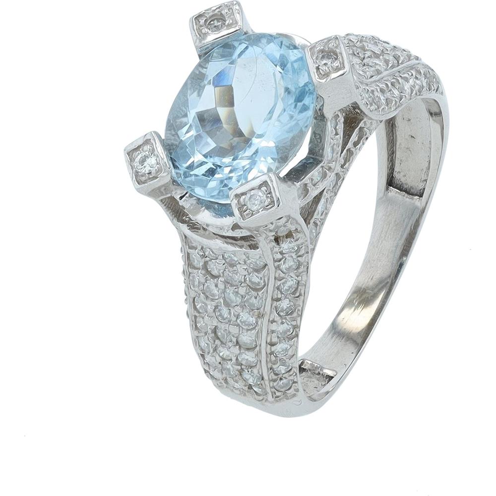 14K White Gold 2.23 Carat Oval Aquamarine Ring with 1.00 Carat Pavé Diamonds