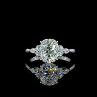 14K White Gold 2.24 Carat Lab Grown Diamond Ring featuring a 2.00 Carat Cushion Brilliant Center and Marquise Cut Side Stones in Prong Setting - IGI Certified E-F VS1 Quality - Covaloro Fine Jewelry