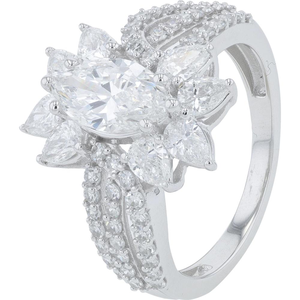 14K White Gold 2.25 Carat Total Weight Lab Grown Diamond Marquise Engagement Ring with Pavé Set Pear and Round Diamonds