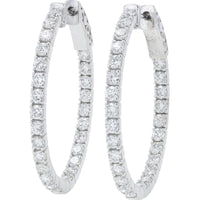 14K White Gold 2.37 Carat Inside - Out Diamond Hoops - 2.37 Carat Total Diamond Weight