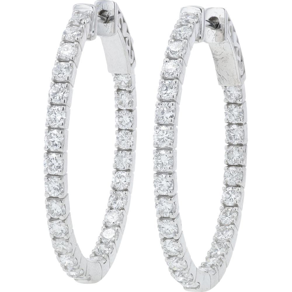 14K White Gold 2.37 Carat Inside - Out Diamond Hoops - 2.37 Carat Total Diamond Weight