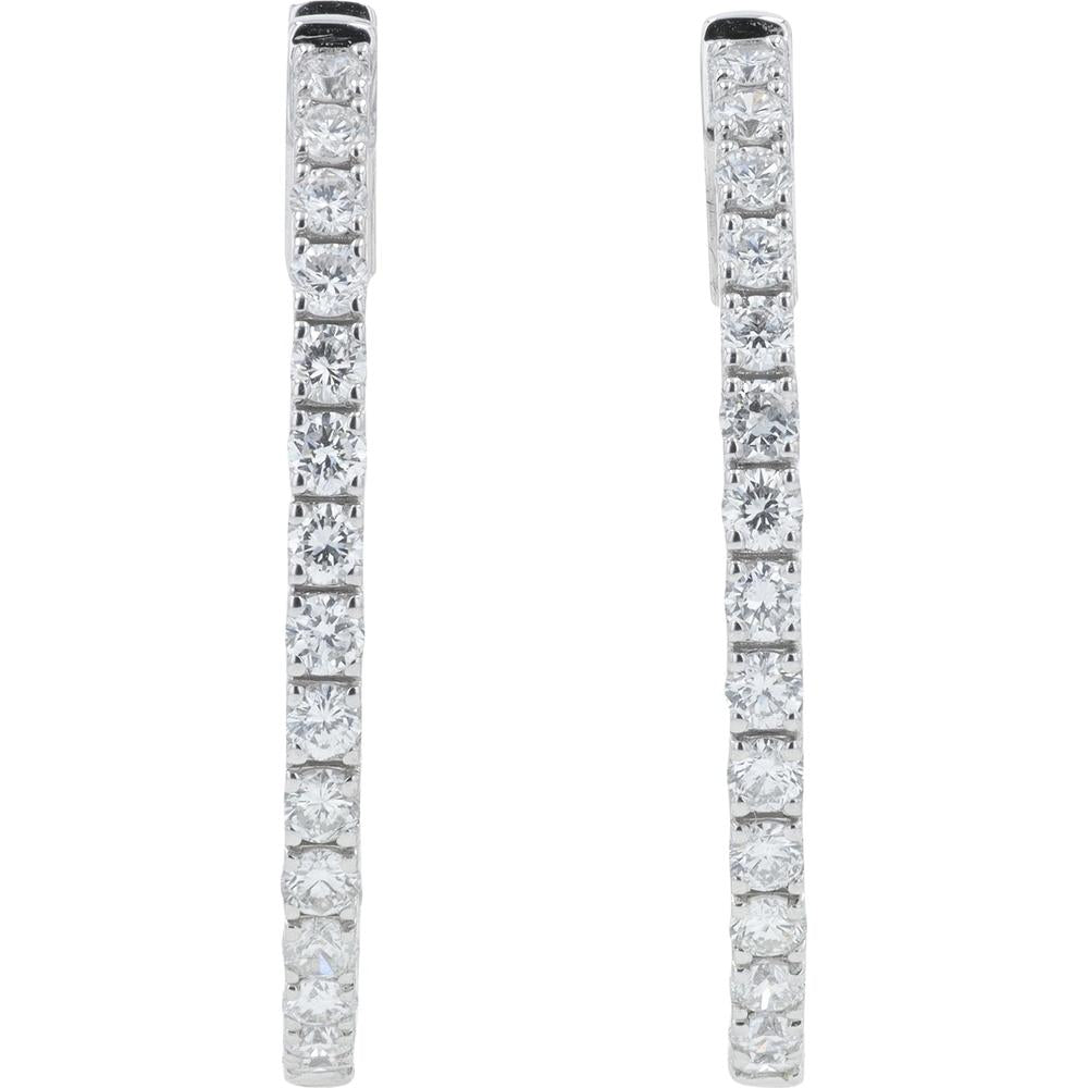 14K White Gold 2.37 Carat Inside - Out Diamond Hoops - 2.37 Carat Total Diamond Weight