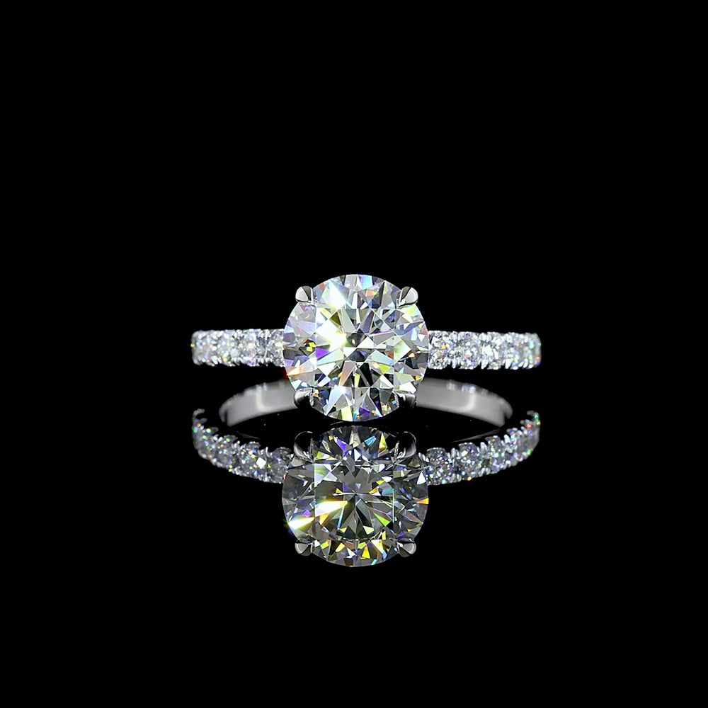14K White Gold 2.46 Carat Round Brilliant Lab Grown Diamond Solitaire Shank Ring - D VVS2 IGI Certified - Covaloro Fine Jewelry