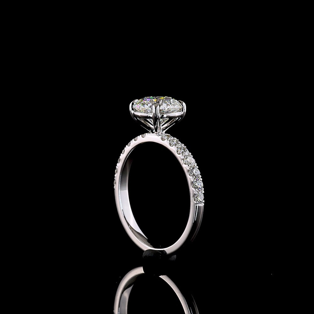 14K White Gold 2.46 Carat Round Brilliant Lab Grown Diamond Solitaire Shank Ring - D VVS2 IGI Certified - Covaloro Fine Jewelry