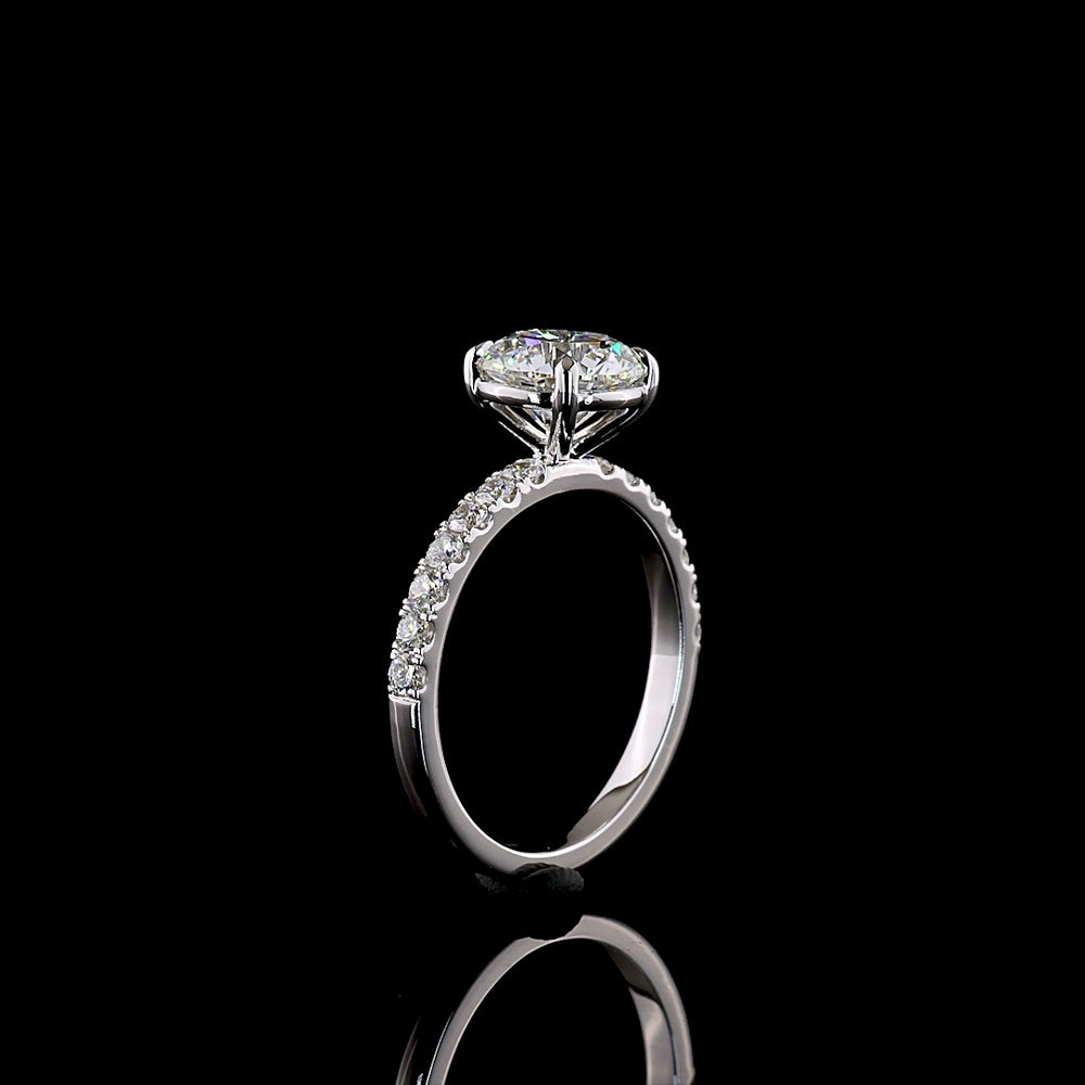 14K White Gold 2.46 Carat Round Brilliant Lab Grown Diamond Solitaire Shank Ring - D VVS2 IGI Certified - Covaloro Fine Jewelry