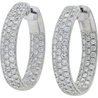 14K White Gold 2.49 Carat Diamond Inside - Out Hoop Earrings - Total Diamond Weight 2.49 Carat