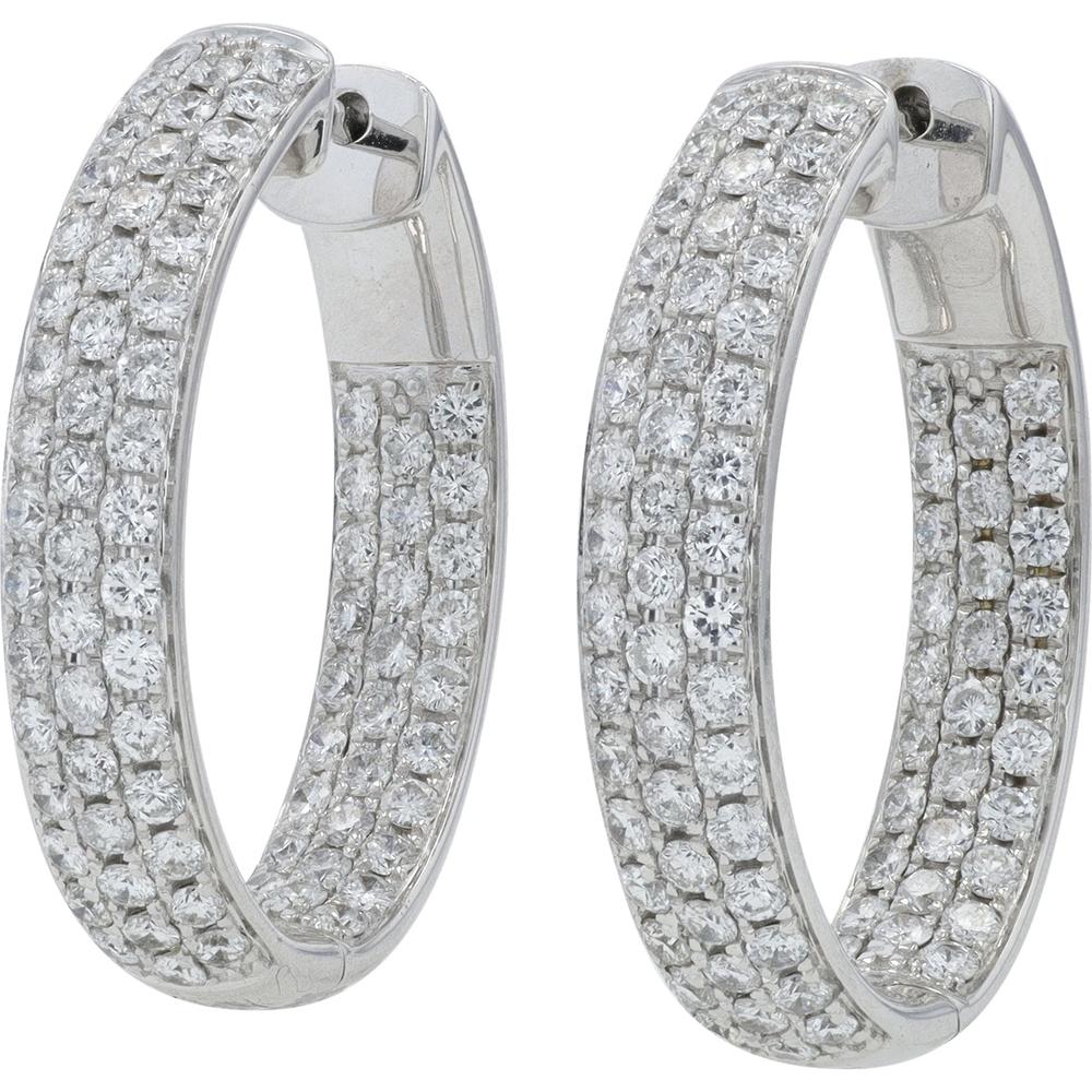 14K White Gold 2.49 Carat Diamond Inside - Out Hoop Earrings - Total Diamond Weight 2.49 Carat