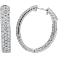 14K White Gold 2.49 Carat Diamond Inside - Out Hoop Earrings - Total Diamond Weight 2.49 Carat