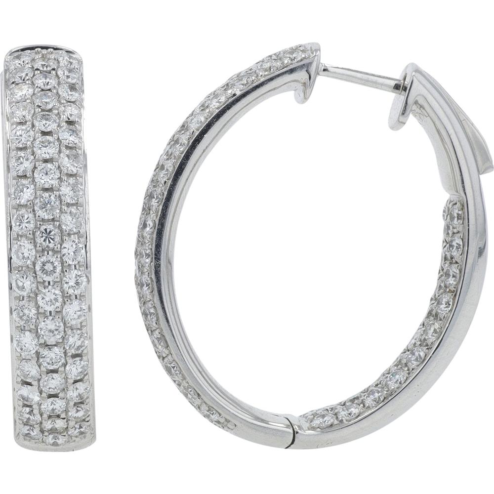 14K White Gold 2.49 Carat Diamond Inside - Out Hoop Earrings - Total Diamond Weight 2.49 Carat