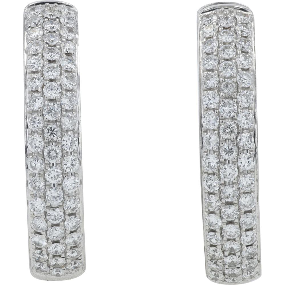 14K White Gold 2.49 Carat Diamond Inside - Out Hoop Earrings - Total Diamond Weight 2.49 Carat