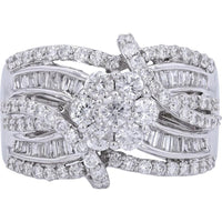 14K White Gold 2.5 Total Carats Weight Diamond Ring with Pave and Prong Set Diamonds