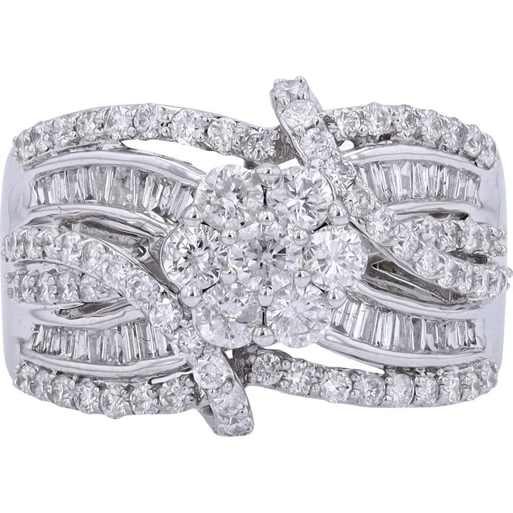14K White Gold 2.5 Total Carats Weight Diamond Ring with Pave and Prong Set Diamonds