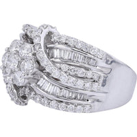 14K White Gold 2.5 Total Carats Weight Diamond Ring with Pave and Prong Set Diamonds