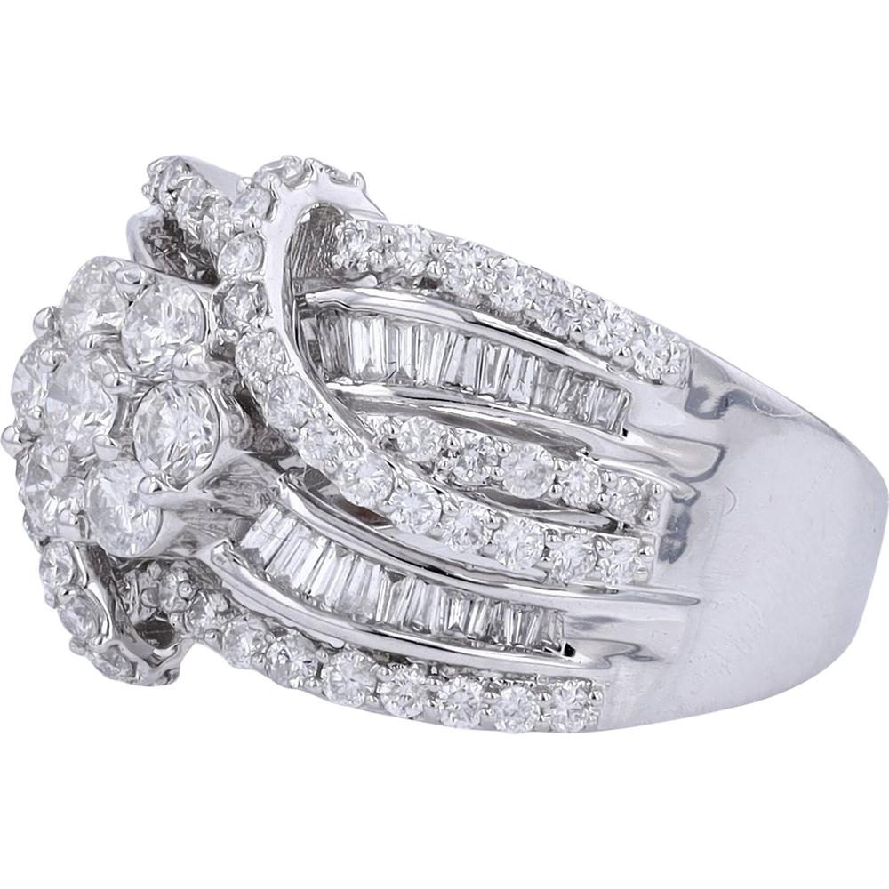 14K White Gold 2.5 Total Carats Weight Diamond Ring with Pave and Prong Set Diamonds