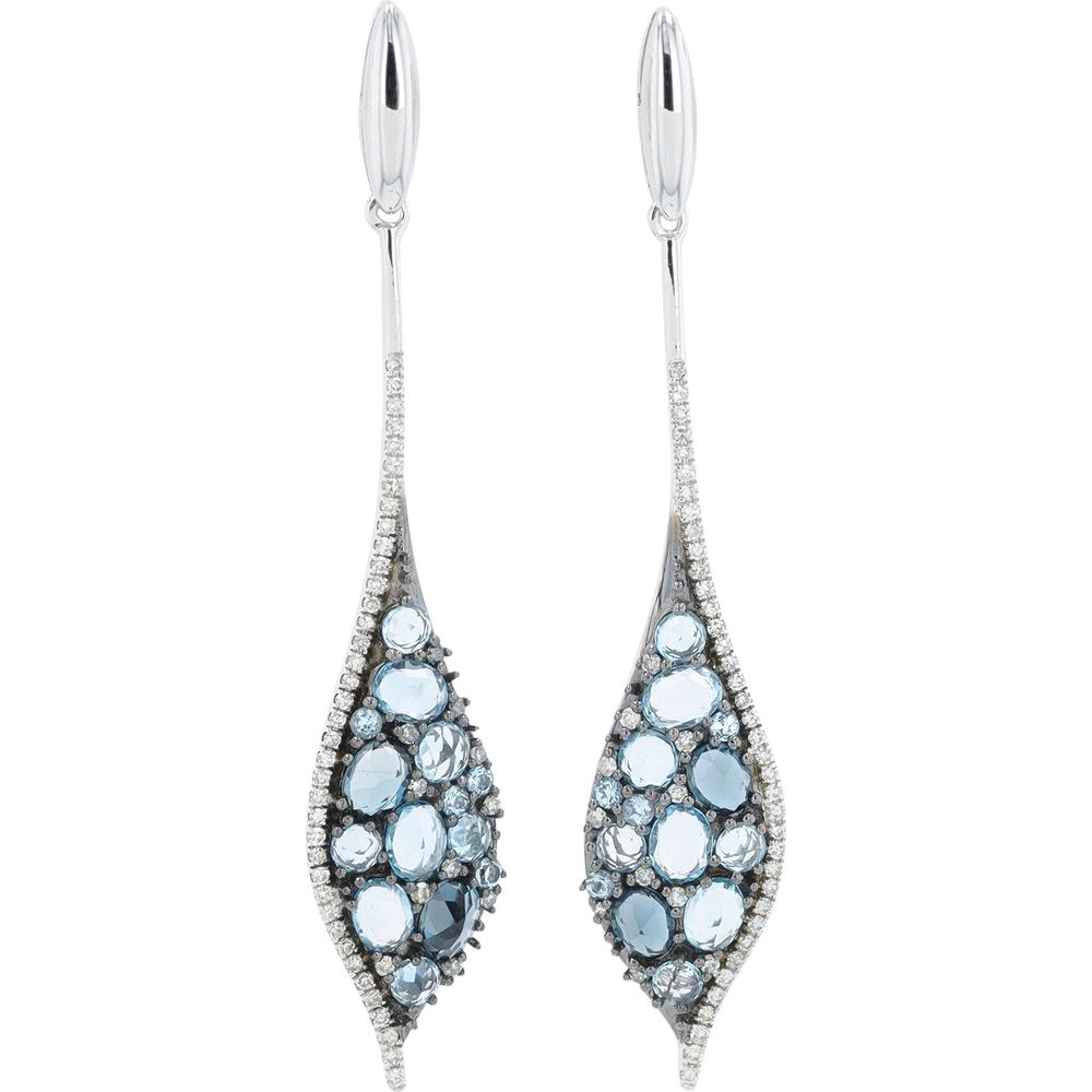 14K White Gold 2.50 Carat Blue Topaz Earrings with 0.35 Carat Diamond Accents