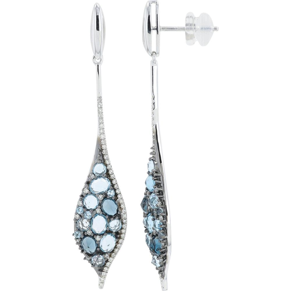 14K White Gold 2.50 Carat Blue Topaz Earrings with 0.35 Carat Diamond Accents