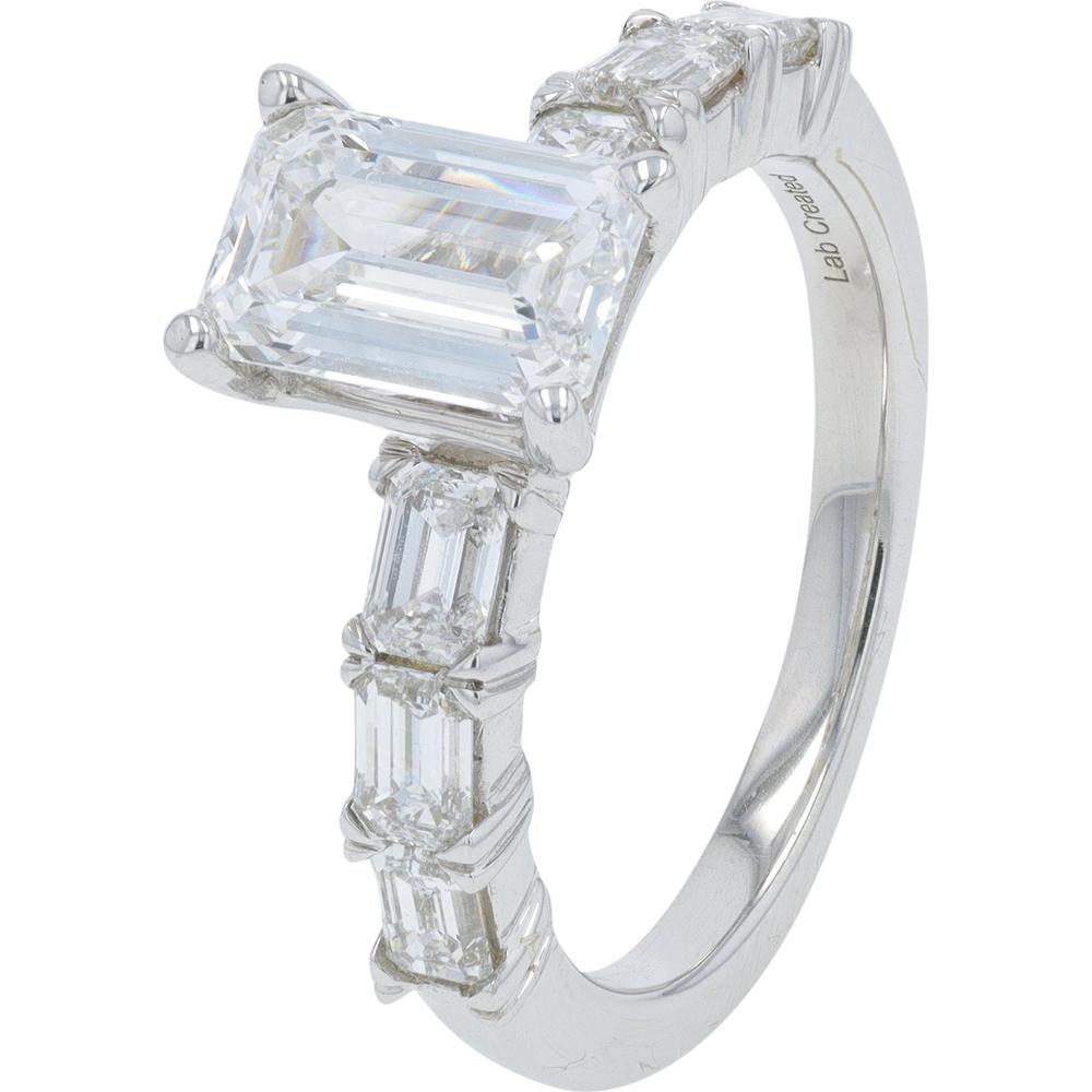 14K White Gold 2.50 Carat Emerald Cut Lab Grown Diamond Engagement Ring