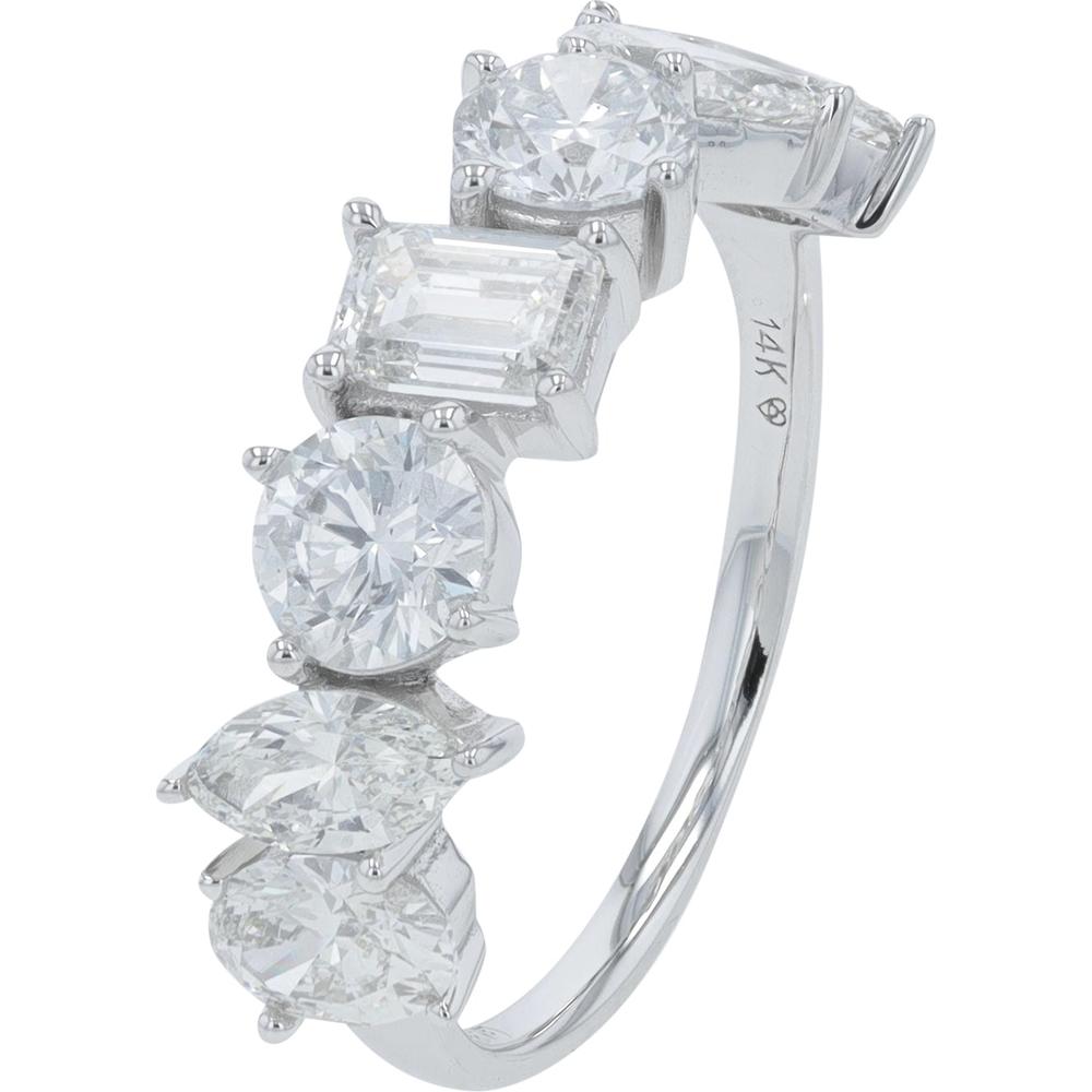 14K White Gold 2.50 Carat Lab Grown Diamond Band with Round Brilliant and Emerald Cut Stones