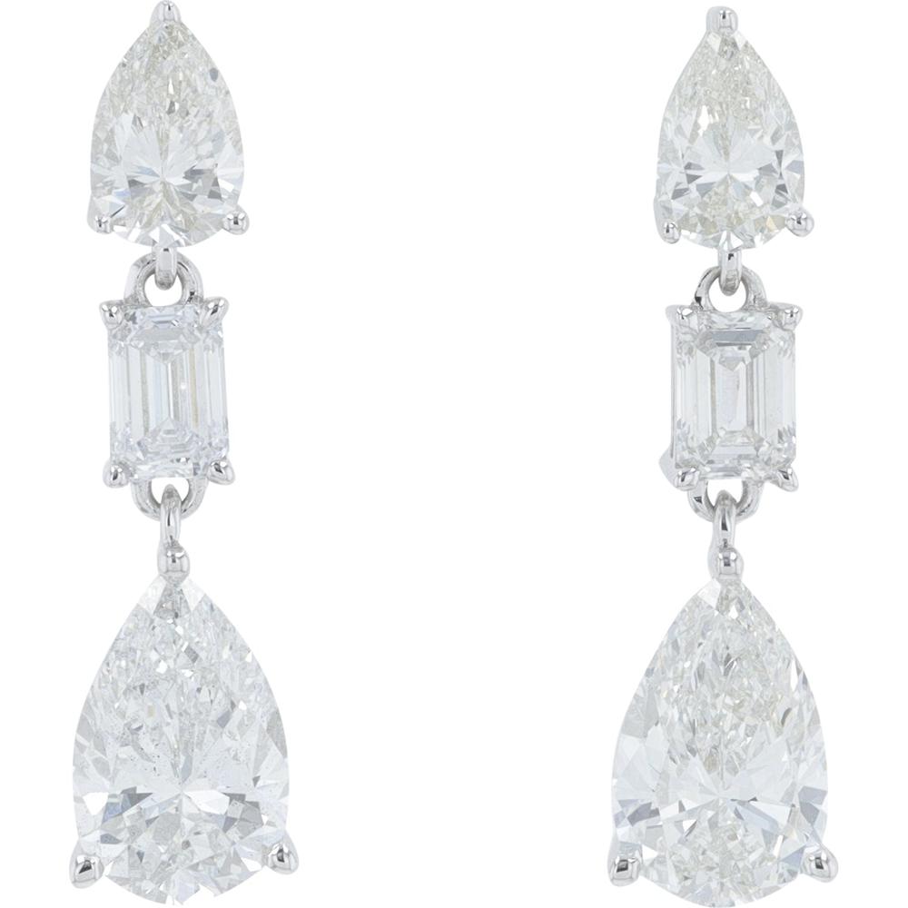 14K White Gold 2.50 Carat Lab Grown Diamond Drop Earrings with Pear and Emerald Cut Diamonds - 2.50 Carat Total Diamond Weight