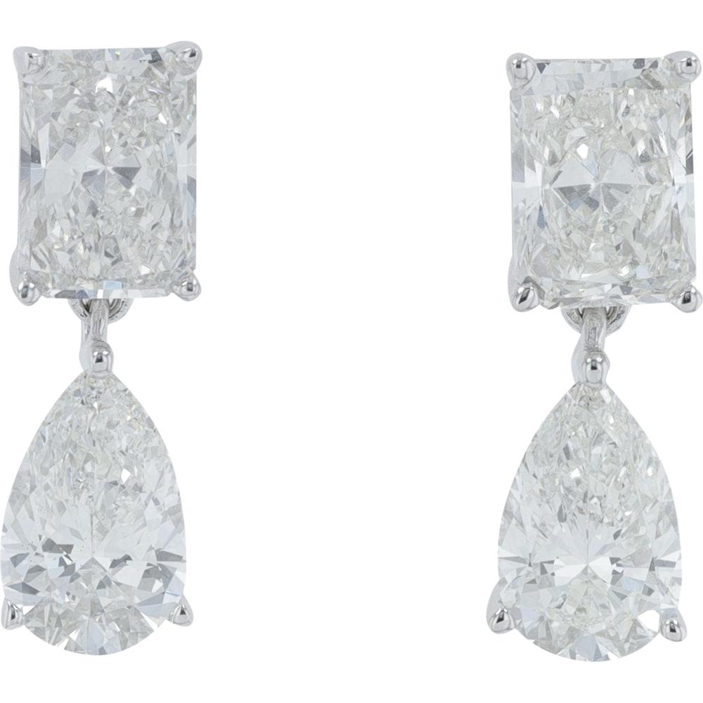 14K White Gold 2.50 Carat Lab Grown Diamond Drop Earrings with Pear and Rectangular Shaped Diamonds