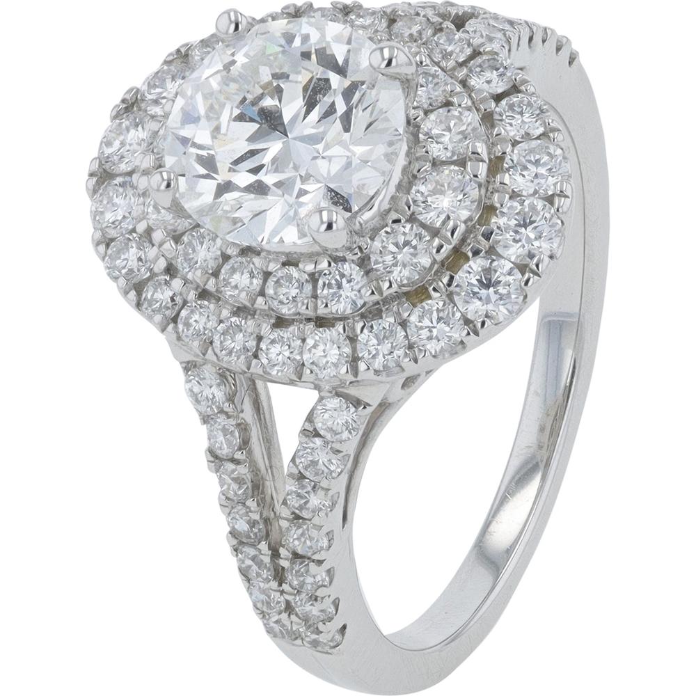 14K White Gold 2.50 Carat Lab Grown Diamond Halo Engagement Ring - 1.50 Carat Center Diamond