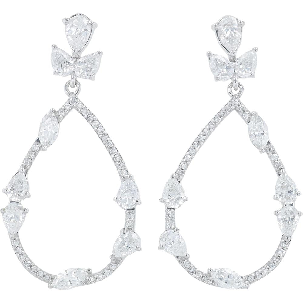 14K White Gold 2.50 Carat Total Lab Grown Diamond Drop Earrings with Pavé - Set Pear and Marquise Diamonds