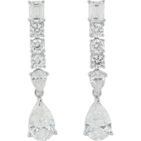 14K White Gold 2.50 Carat Total Weight Lab Grown Diamond Drop Earrings with Emerald, Round, and Pear Cut Stones