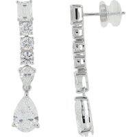 14K White Gold 2.50 Carat Total Weight Lab Grown Diamond Drop Earrings with Emerald, Round, and Pear Cut Stones