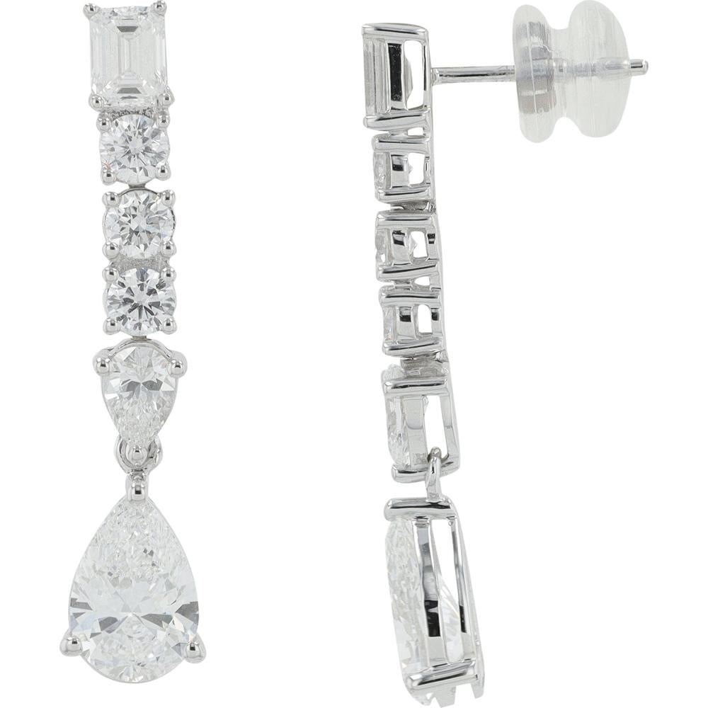 14K White Gold 2.50 Carat Total Weight Lab Grown Diamond Drop Earrings with Emerald, Round, and Pear Cut Stones