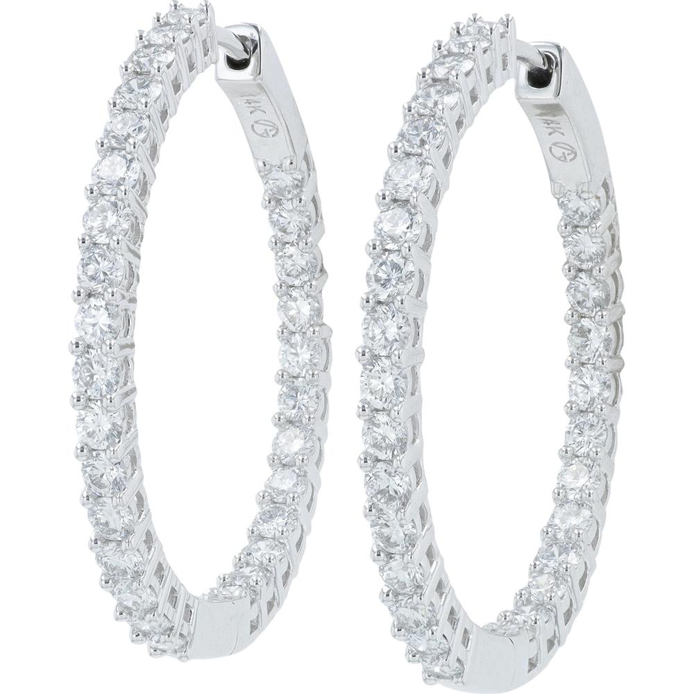 14K White Gold 2.50 Carat Total Weight Lab Grown Diamond Inside - Out Hoops