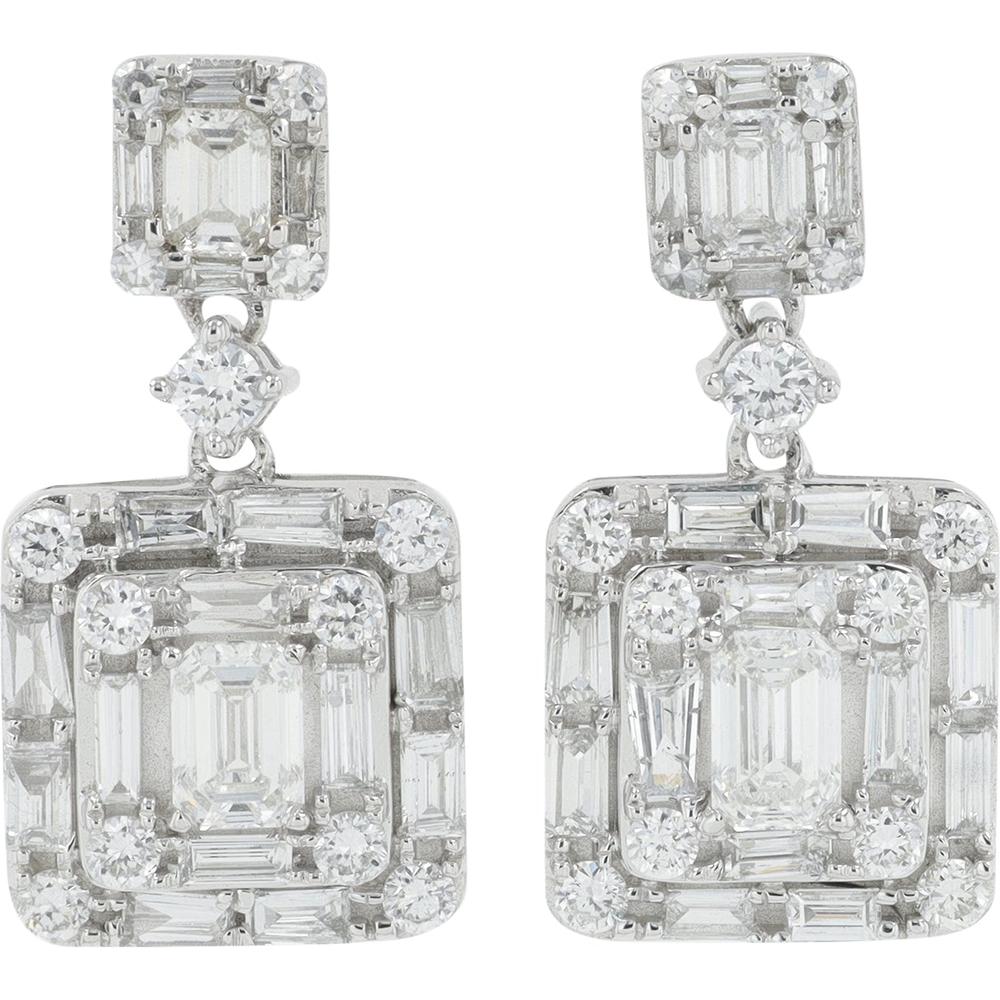 14K White Gold 2.50 Carat Total Weight Lab Grown Diamond Square Halo Drop Earrings