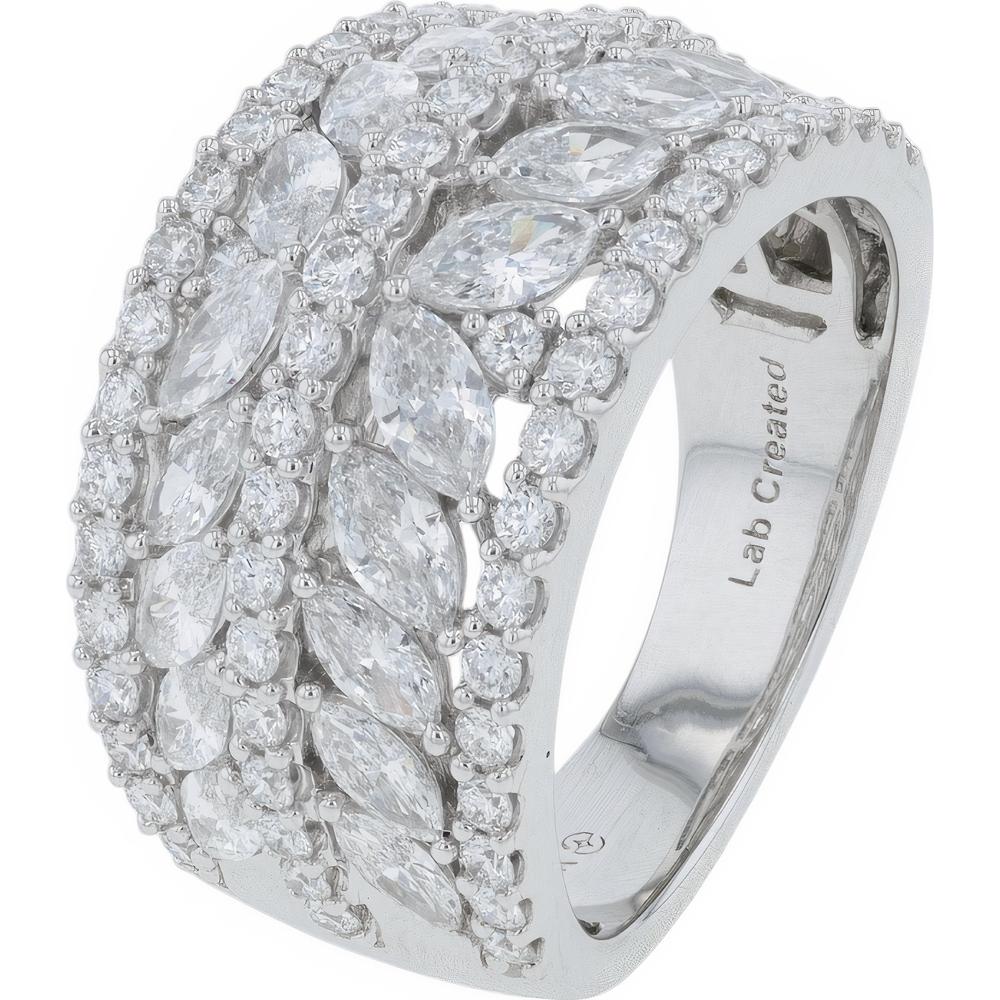 14K White Gold 2.50 Carats Lab Grown Diamond Band Ring with Marquise and Round Cuts