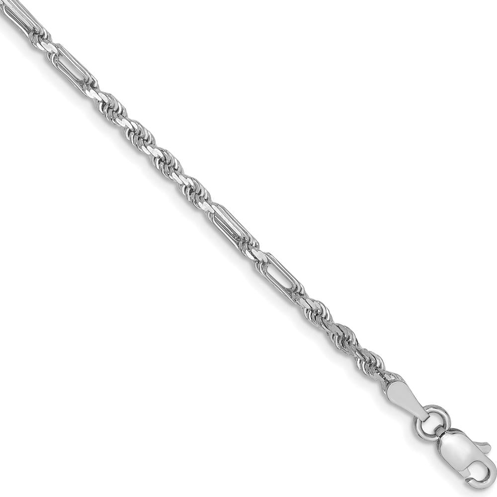 14K White Gold 2.5mm Diamond-Cut Milano Rope Chain Bracelet with Lobster Clasp - 8" by Oro Pregiato