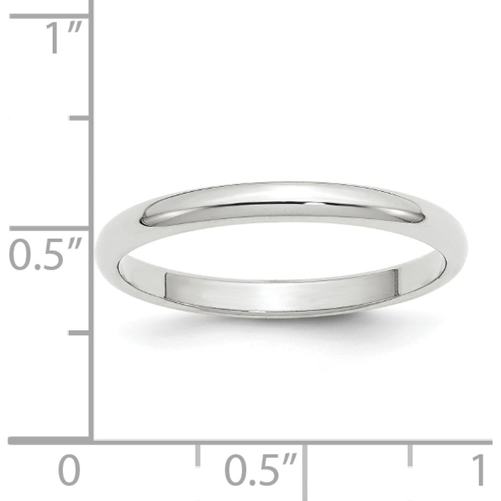 14K White Gold 2.5mm Half-Round Wedding Band - Unisex Size 8 - Polished Rhodium Finish by Luciano & Cie