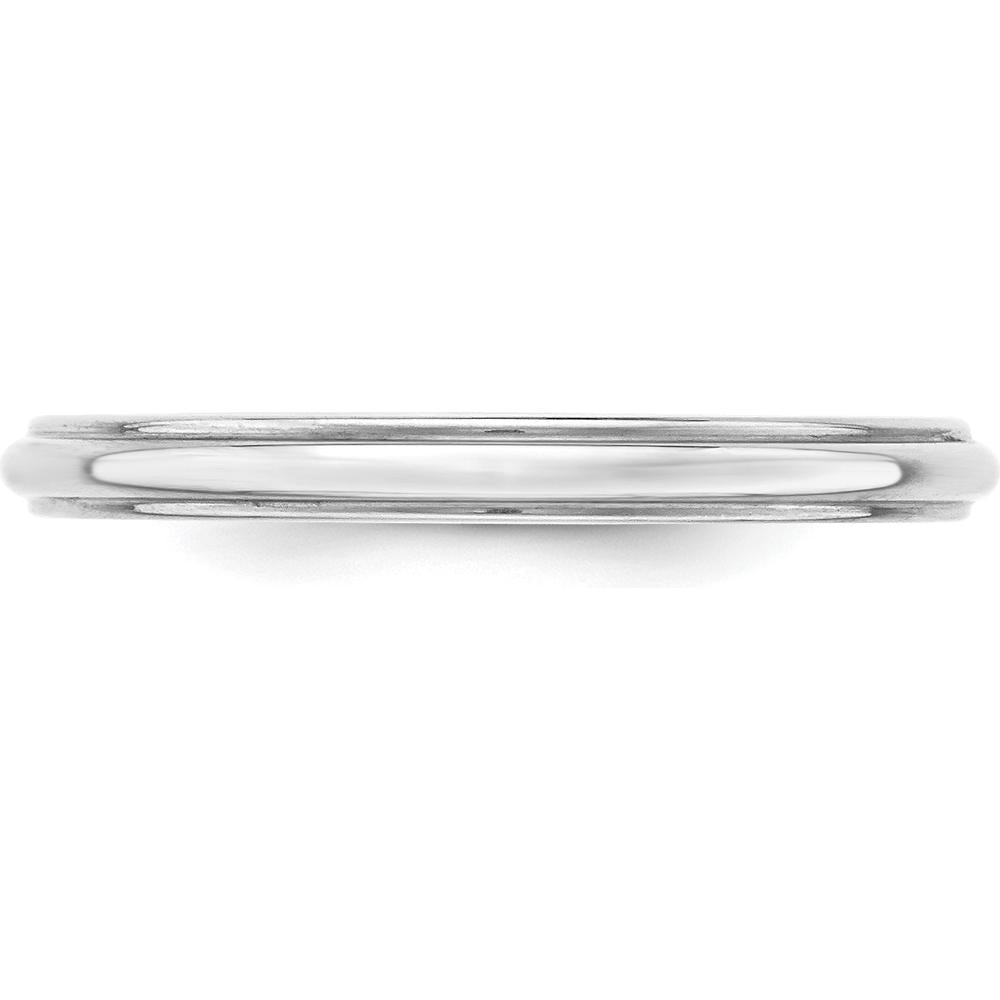 14K White Gold 2.5mm Half Round Wedding Band with Ridged Edge - Size 5 by Luciano & Cie