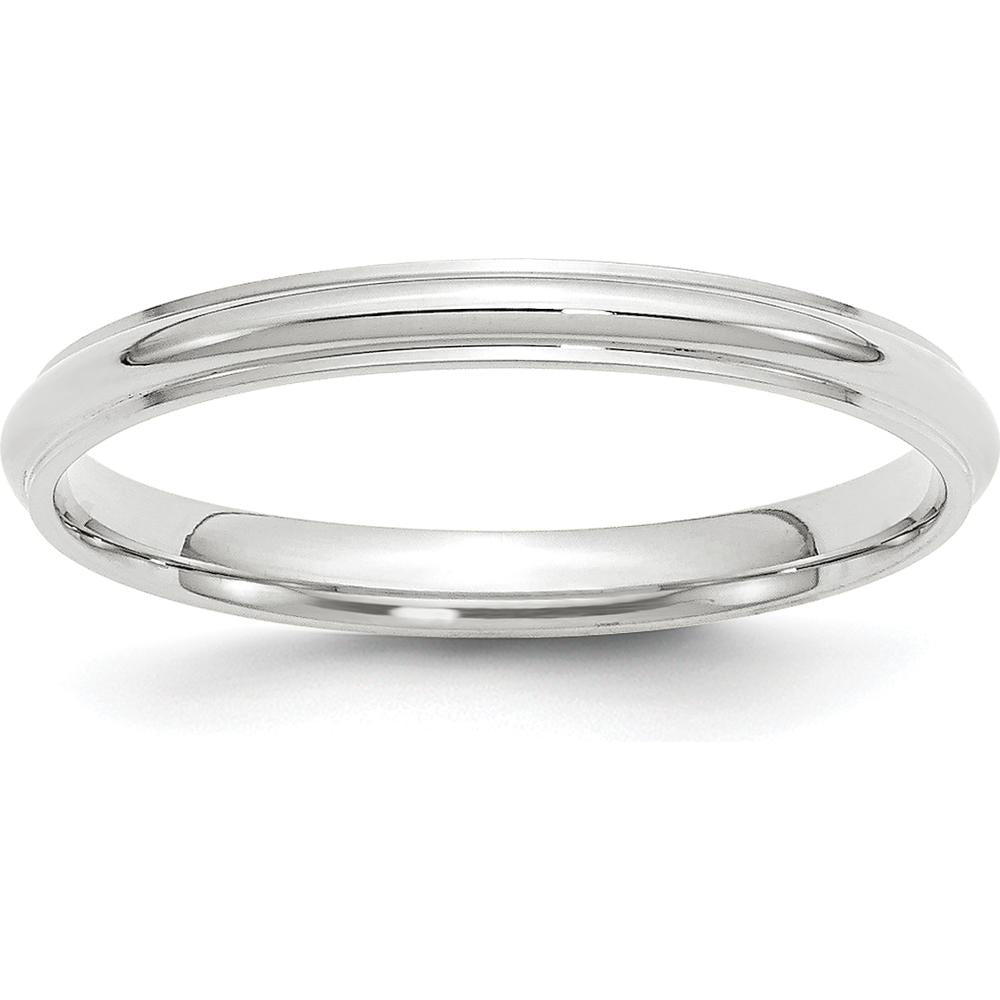 14K White Gold 2.5mm Half Round Wedding Band with Ridged Edges - Size 6.5 by Luciano & Cie