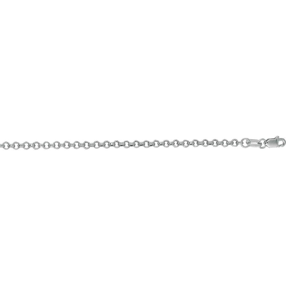 14K White Gold 2.5mm Lite Rolo Chain with Lobster Lock - 22" Length by Orozza Fine Jewelry