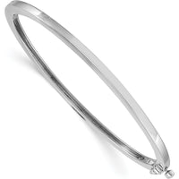 14K White Gold 2.5mm Polished Solid Hinged Oval Bangle Bracelet by Oro Pregiato