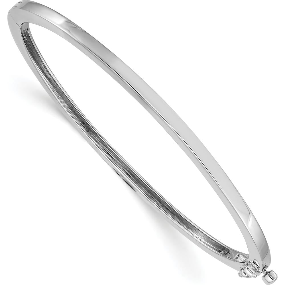 14K White Gold 2.5mm Polished Solid Hinged Oval Bangle Bracelet by Oro Pregiato