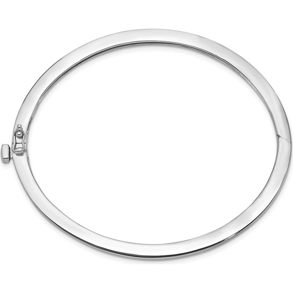 14K White Gold 2.5mm Polished Solid Hinged Oval Bangle Bracelet by Oro Pregiato