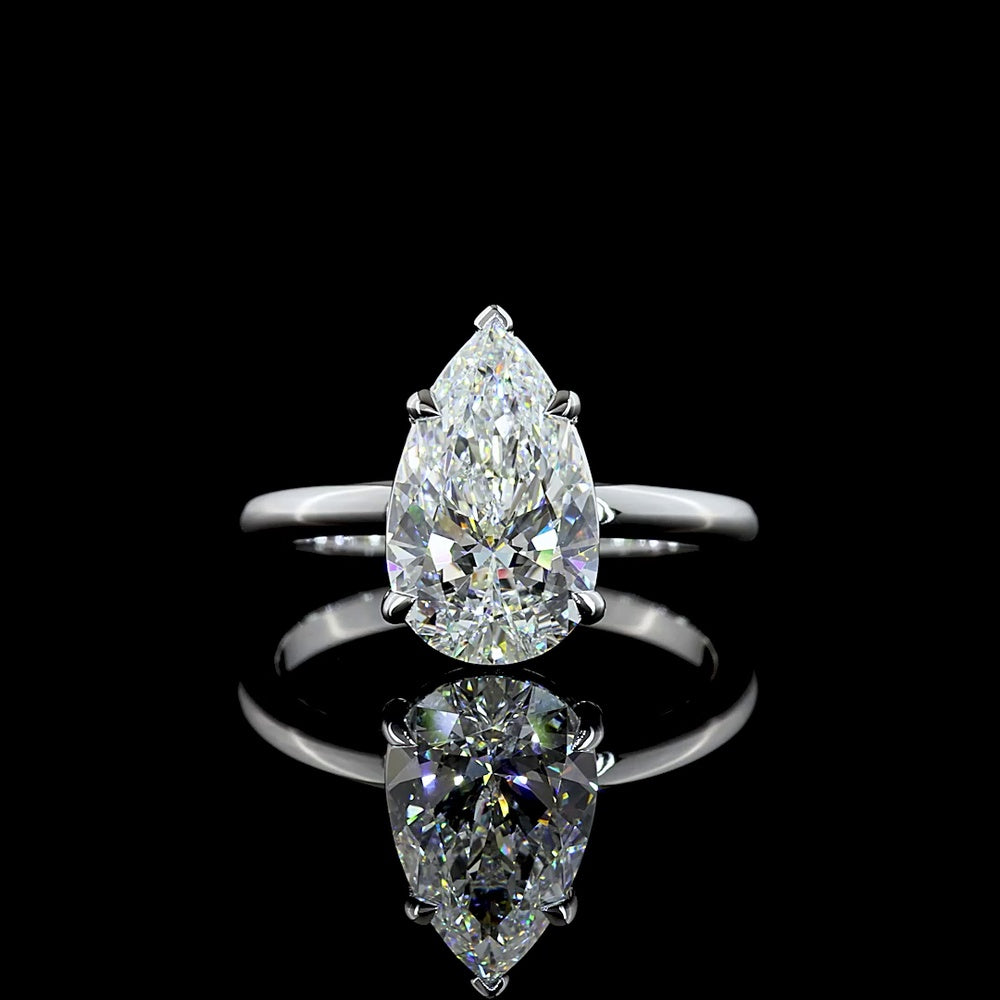 14K White Gold 2.63 Carat Pear Shaped Lab Diamond Solitaire Ring - E VVS2 Clarity with IGI Certification - Covaloro Fine Jewelry