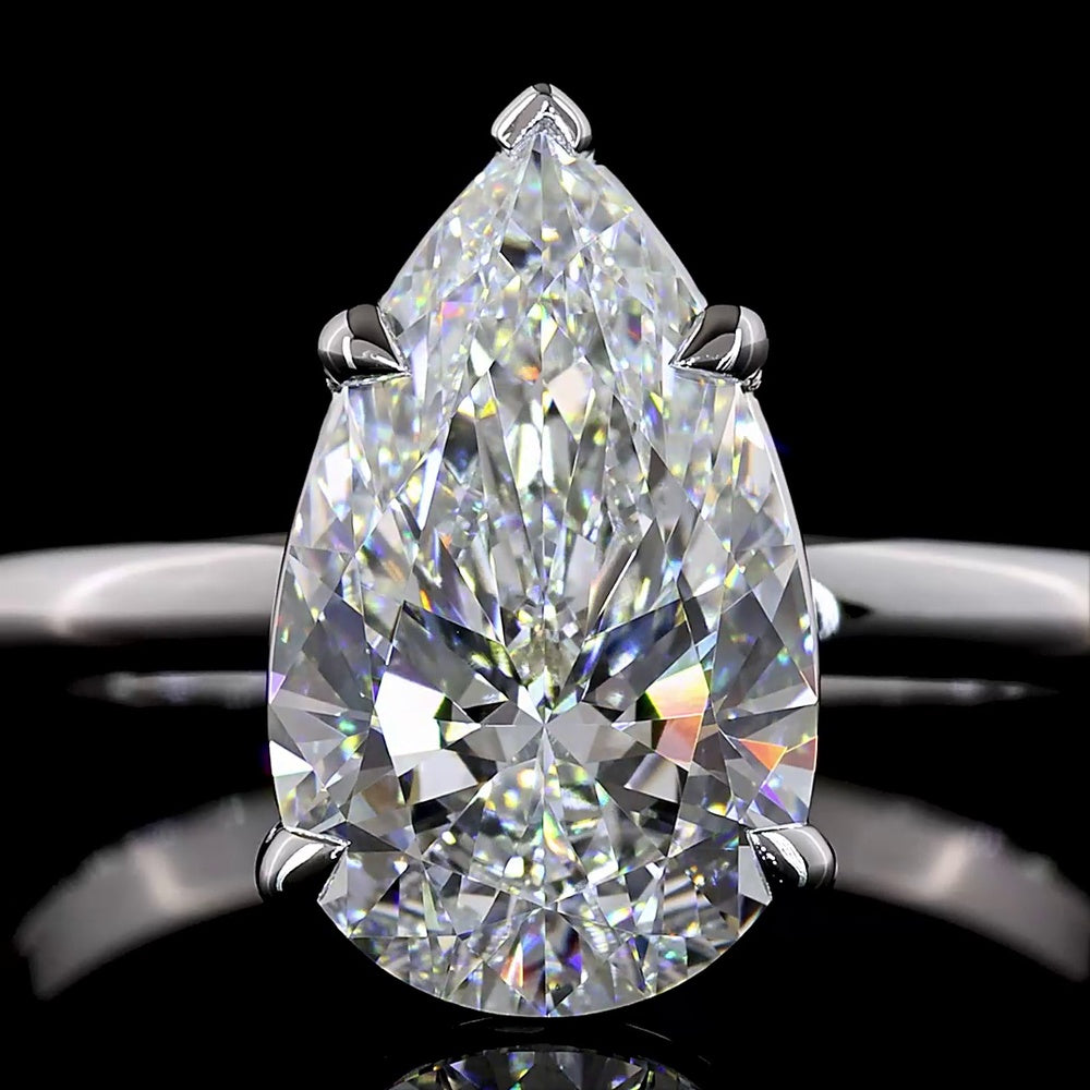 14K White Gold 2.63 Carat Pear Shaped Lab Diamond Solitaire Ring - E VVS2 Clarity with IGI Certification - Covaloro Fine Jewelry