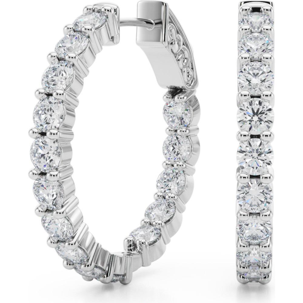 14K White Gold 2.7 Carat Total Weight Lab Diamond Two-Prong Round Hoop Earrings by Robinson's Jewelers